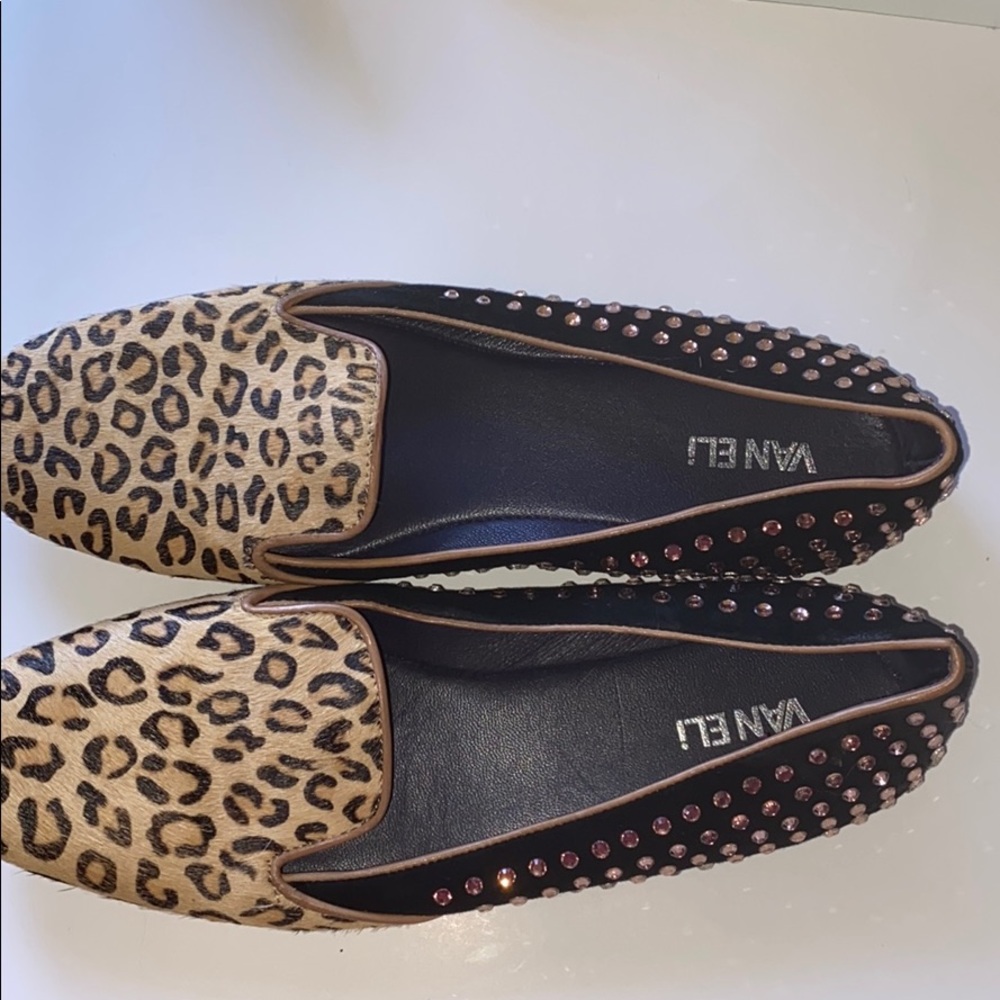 Vaneli Leopard Print Calf Hair Bling loafers